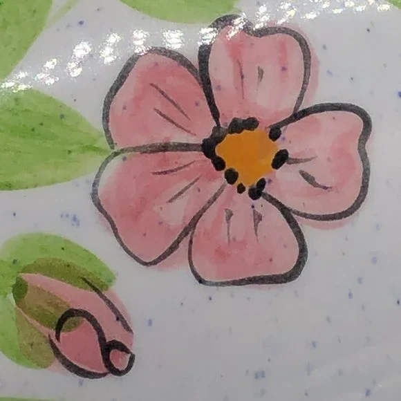 Vtg NS GUSTIN CO Handpainted Pottery Duck w Pink Cosmos and Blue Forget-Me-Nots - Picture 9 of 11